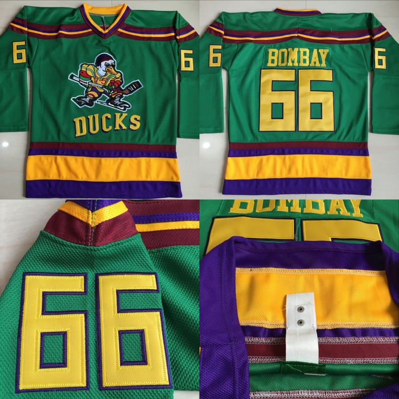 

#66 Gordon Bombay Jersey, 1996-06 Mighty Ducks Anaheim Movie Jersey Men's 100% Stitched Embroidery Ice Hockey Jerseys Green S-3XL, 33 green