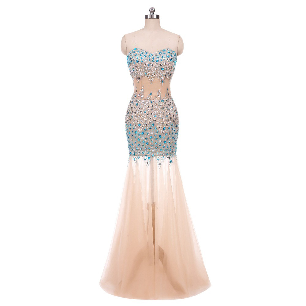 

See Through Mermaid Sleeveless Backless Party Dress Elegant Vestido De Festa whole body Crystal Pearls Prom Gown, Purple