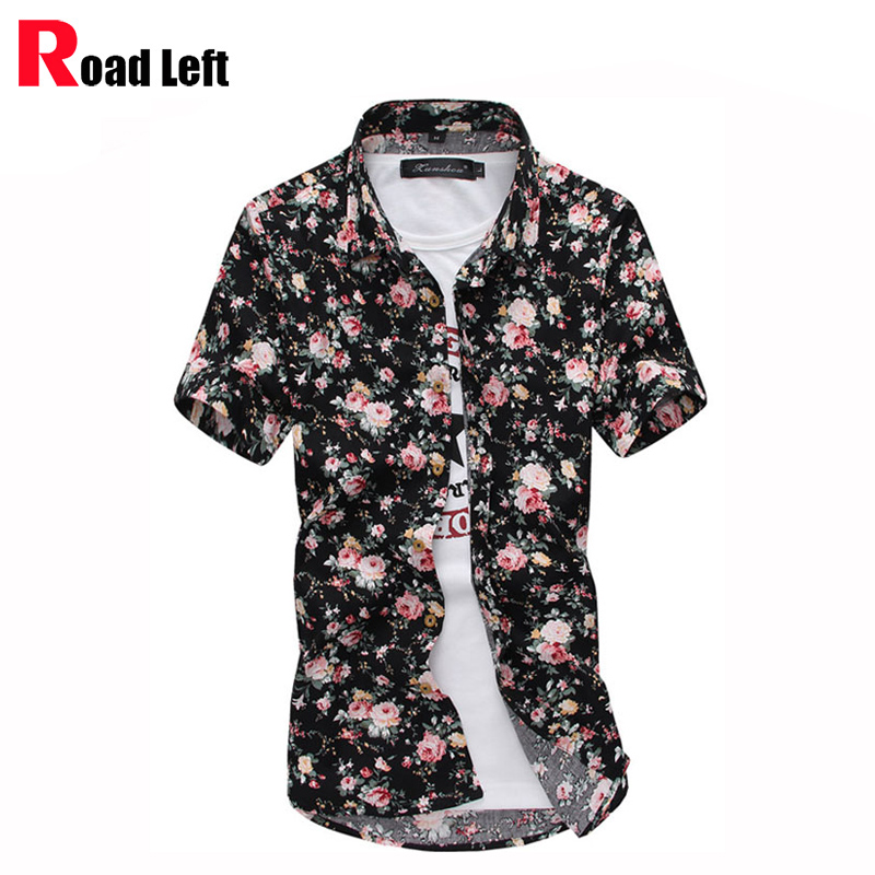 

Wholesale- New 2016 Fashion Mens Hawaiian Shirts Male Short Sleeve Slim Fit Beach Floral Shirt Men Business Casual Dress Shirt Camisa Homme, No 1