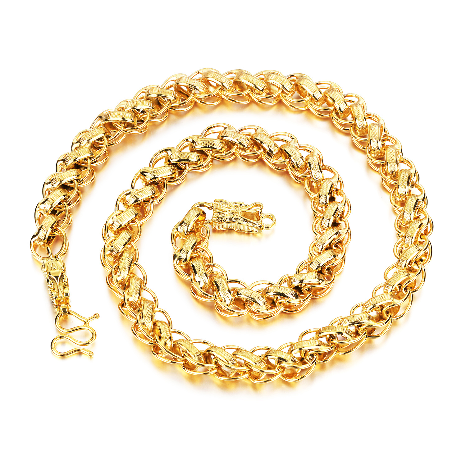 

Large Heavy Men's 18KGP Gold Plated Stainless Steel Link Chain Necklace with Dragon Clasp Hip Hop Style