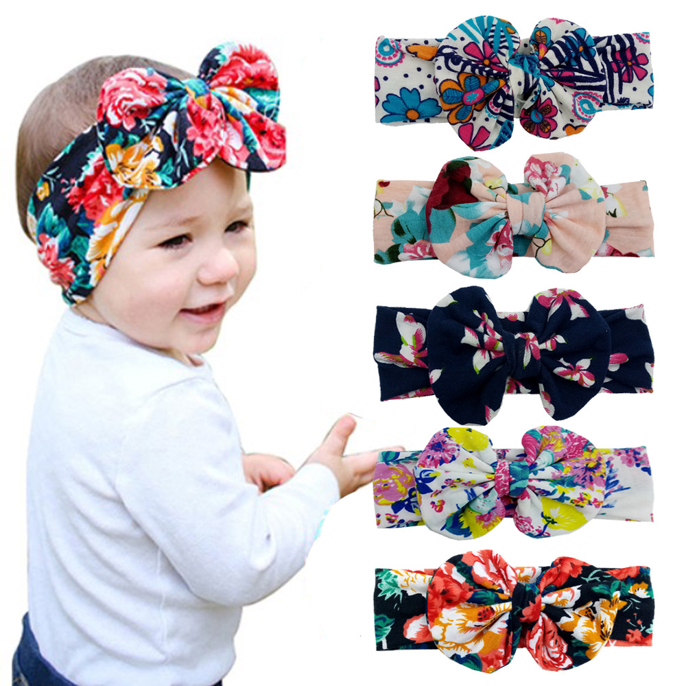 

2017 New Baby Girls Big Bow Headbands Flower printed big wide bowknot hair band Children Hair Accessories Kids Headbands Hairband