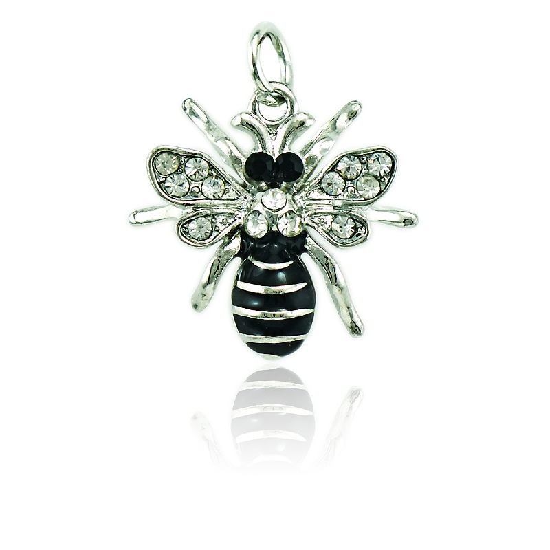 

JINGLANG Fashion Bee Charms Dangle Black Enamel Rhinestone Animals Pendants DIY Charms For Jewelry Making Accessories, Bronze;silver