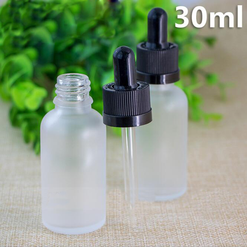 

30ml Frosted clear glass dropper bottles with piette and rubber top, 1 oz glass e liquid containers for essential oil