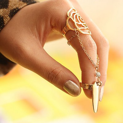 

Womens Jewelry Golden and Silver Tone Alloy protecting Fingernail Ring Fake Finger Hollow Flower Claw Shape Nail Art Finger Rings Nail Charm