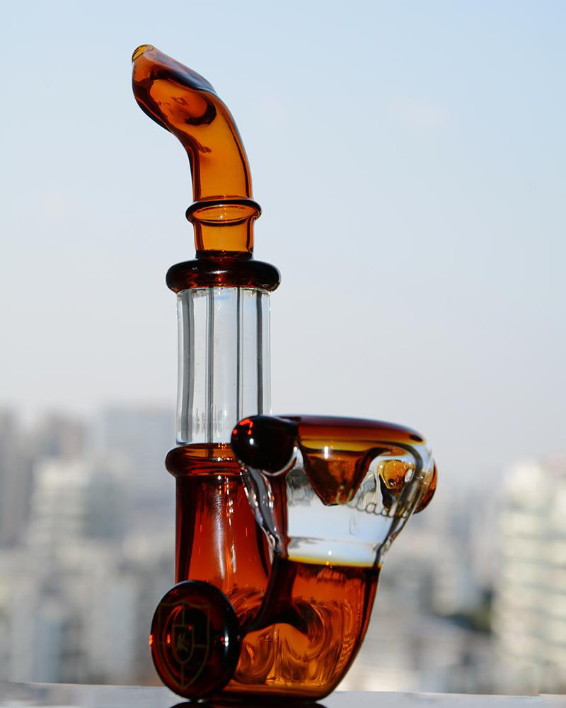 

Glass bong amber black pipe small handy handle pipe smoking pipe for dry herb Hookahs 8 inches tall