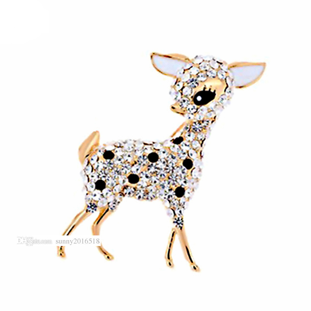Top Quality Shiny Diamond Crystal Cute Deer Brooch Pins For Women Wedding Bridal Brooches Bouquet Jewelry 18K Real Gold Plated Party Gifts