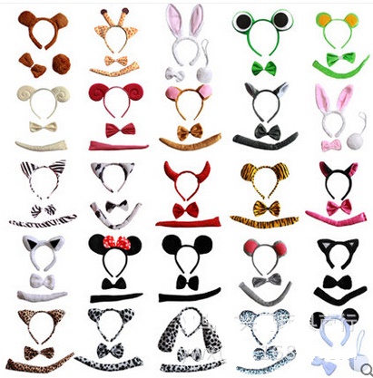 

Halloween XMAS Party Adult Children Animal Ear Hairband Headband Tail Bow Necktie Cartoon Costume Cosplay Accessory stage performance props, Multicolour