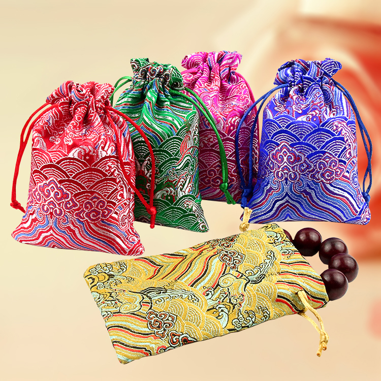 

Cheap Ripple Thick Cloth Packaging Bags Small Drawstring Silk Brocade Jewelry Gift Pouch Candy Favor Bag Trinket Coin Pocket 9x13 cm