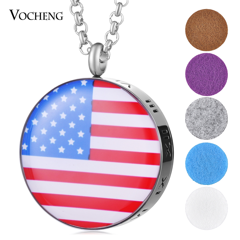 

30mm American Flag Aroma Diffuser Jewelry Pendant 316L Stainless Steel Perfume locket without Felt Pads VA-424