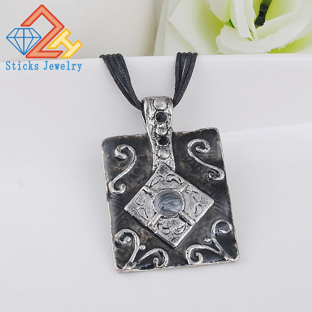 

gray rectangle Alloy enamel pendant necklace Factory direct