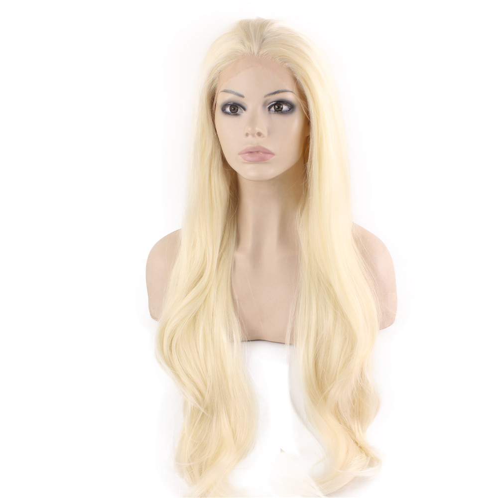 

Long Wavy Light Blond Heat Friendly Fiber Hair Lace Front Synthetic Wig, Blonde