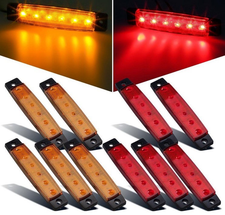 

10 pcs 3.8 inch 6 LED Amber Side Led Marker, Trailer lights, Trucks, Marker lights, Rear side marker light, Trailer led marker lights, RV
