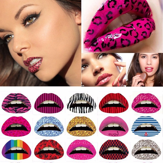 

NEW Temporary Lips Tattoo Sticker Lipstick Art Transfers Many Designs Colorful Fancy Dress Party Lip Makeup