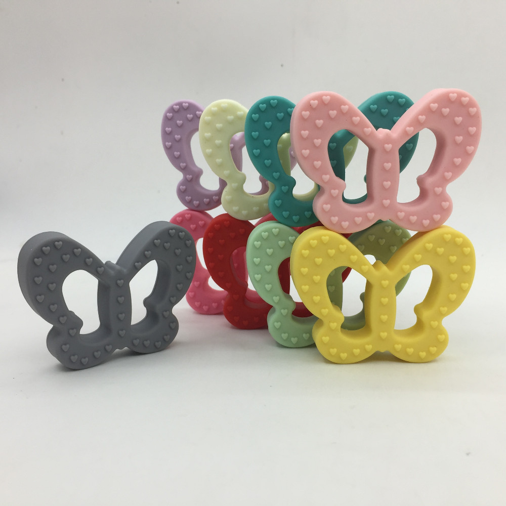 10pcs / lot pendentif en silicone papillon / anneau de dentition pour collier de dentition jouet de dentition, pendentifs de dentition de bébé en