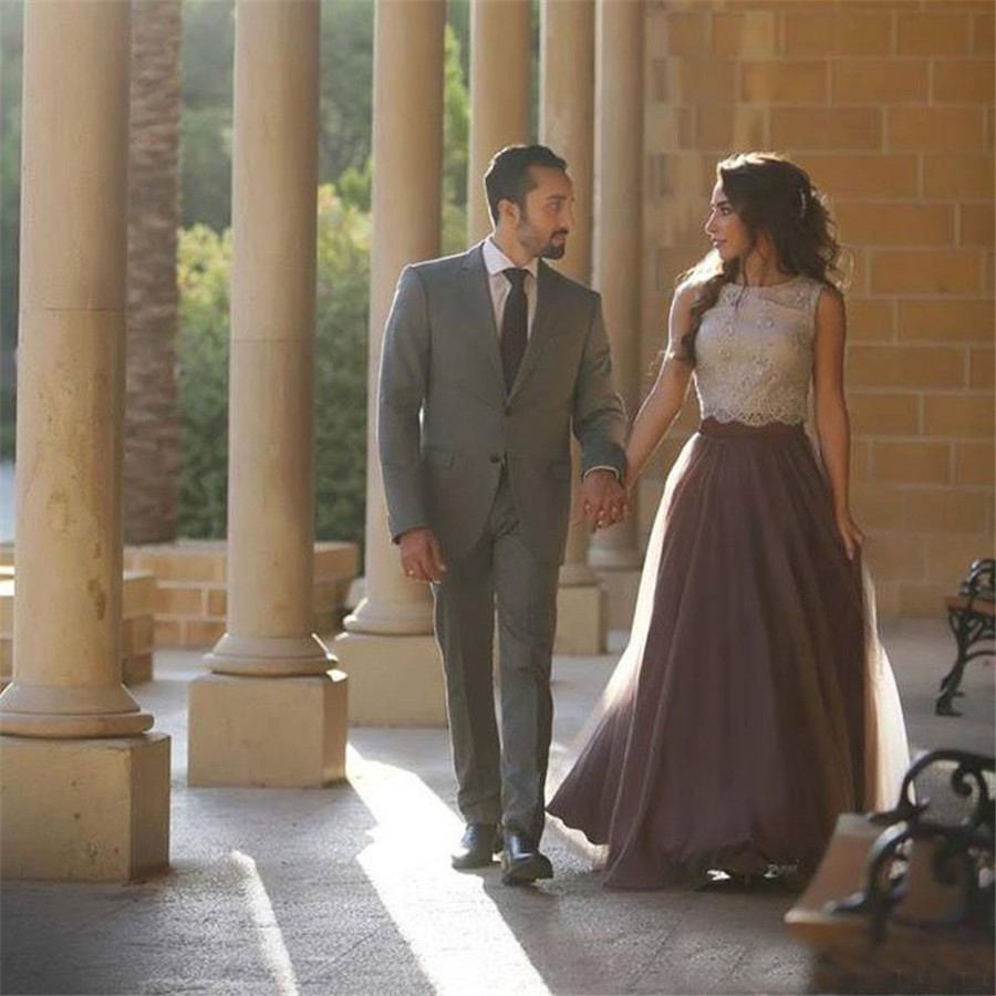 

Tulle Skirt 2 Pieces Prom Gowns Formal Evening Dresses Beaded Party Gown Purple Robe De Soiree Saudi Arabia Long Evening Dresses, Lilac