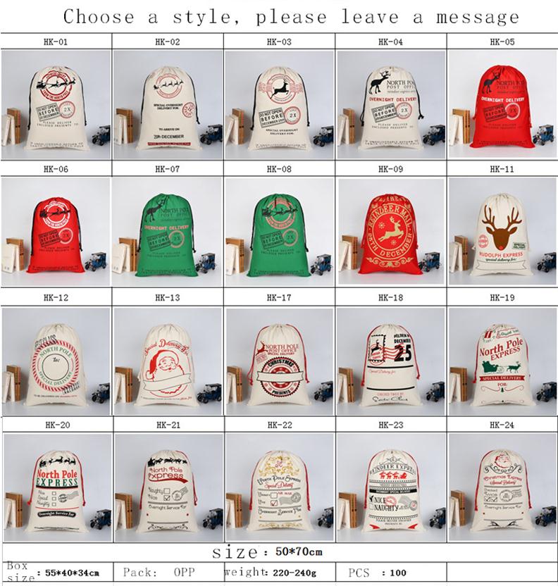 

2018 Christmas Gift Bags Large Organic Heavy Canvas Bag Santa Sack Drawstring Bag With Reindeers Santa Claus Sack Bags for kids