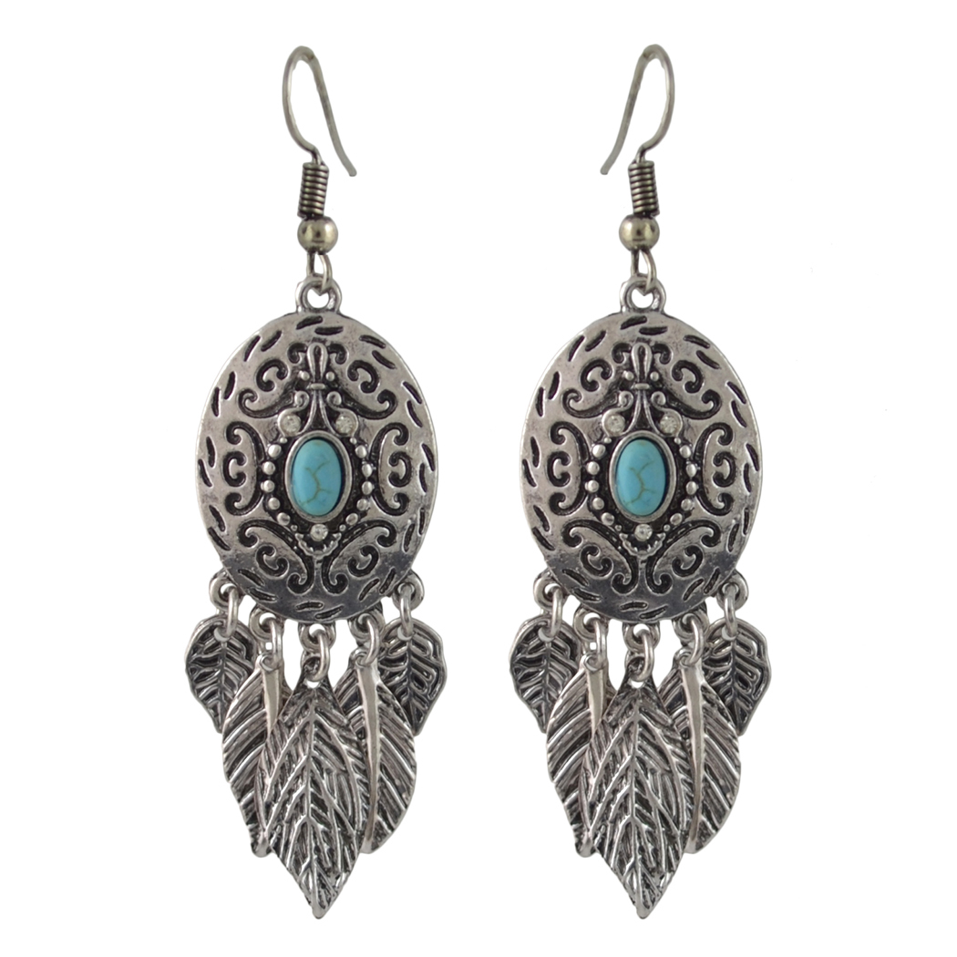 idealway New Fashion Bohemian Gold plated Turquoise Leaves Drop dangle earrings Woem's Engagement Gift