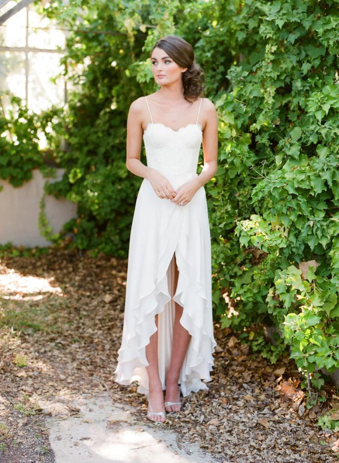 Bohemian Beach Chiffon Wedding Dresses 2019 New Custom Summer Style Ruffled Spaghetti Strap High Low Lace Bridal Gowns Robe De Mariage W1004