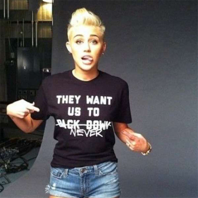 Miley Cyrus Solid Black Color T-shirts Men Women O-neck Short Sleeved Tee shirt Homme 2017 Summer High Quality Tees Plus 2XL