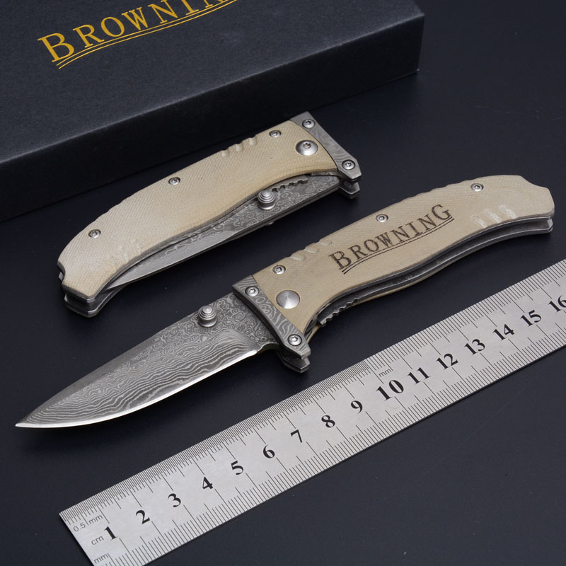 

Browning 107 Damascus Tactical Folding Knife F10 Outdoor Camping Hunting Survival Pocket Knifes Military Utility EDC Tool Gift Collection