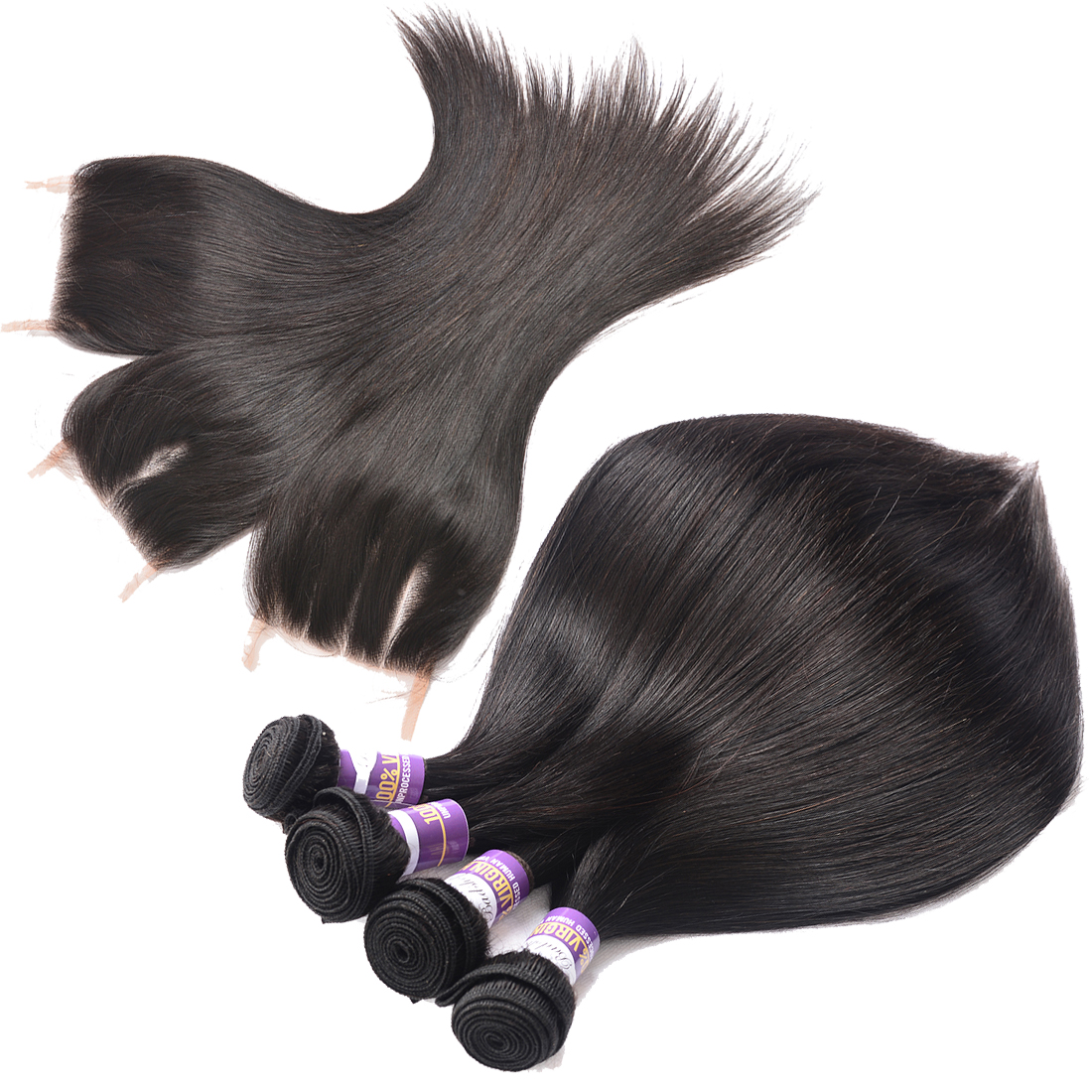 

Brazilian Straight Virgin human Hair Bundles With Lace Closure 9A Unproessed Virgin Human Hair Weaves 3 Bundles With Lace Closure, Natural color