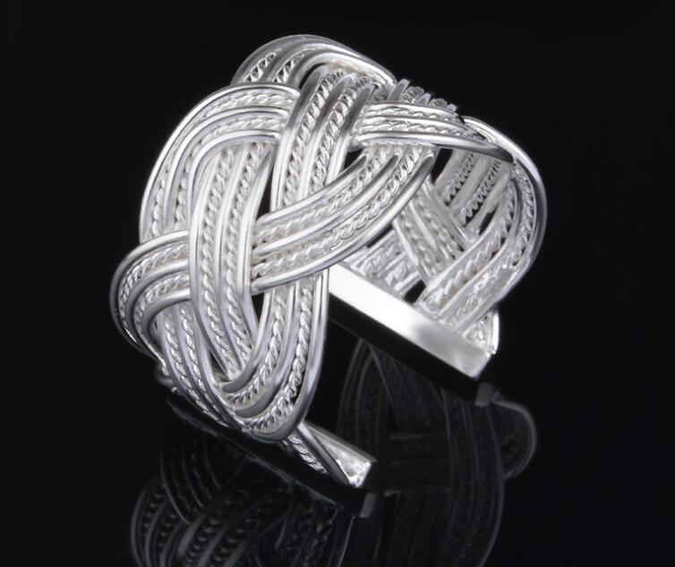 

2017 hot sale best price!plating 925 Sterling Silver Exaggeration 15mm Large mesh weave Opening ring charms fashion jewelry 10pcs/lot