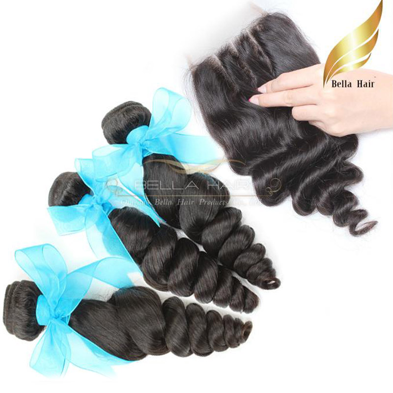 

hair bundles with lace closure virgin indian human hair 3 part lace closure hair weft loose wave natural color 830 inch bellahair