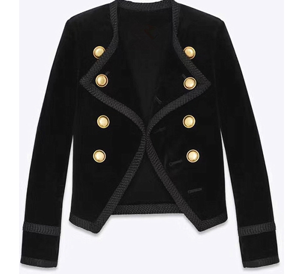 

Women' autumn new fashion design double breasted long sleeve slim waist short velvet blazer suit coat casacos SMLXL, Black