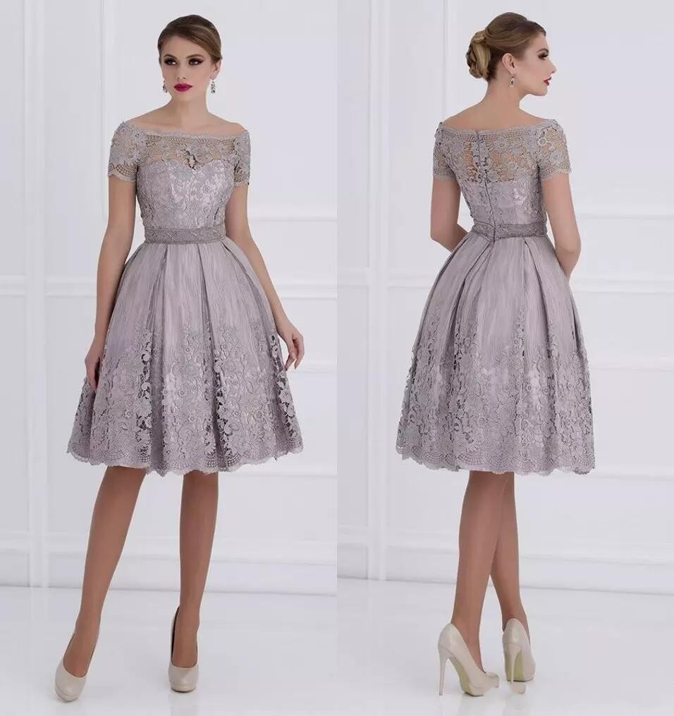 

lace knee length mother of bride dresses bateau short sleeves aline mother of groom dresses elegant evening dresses, Hunter