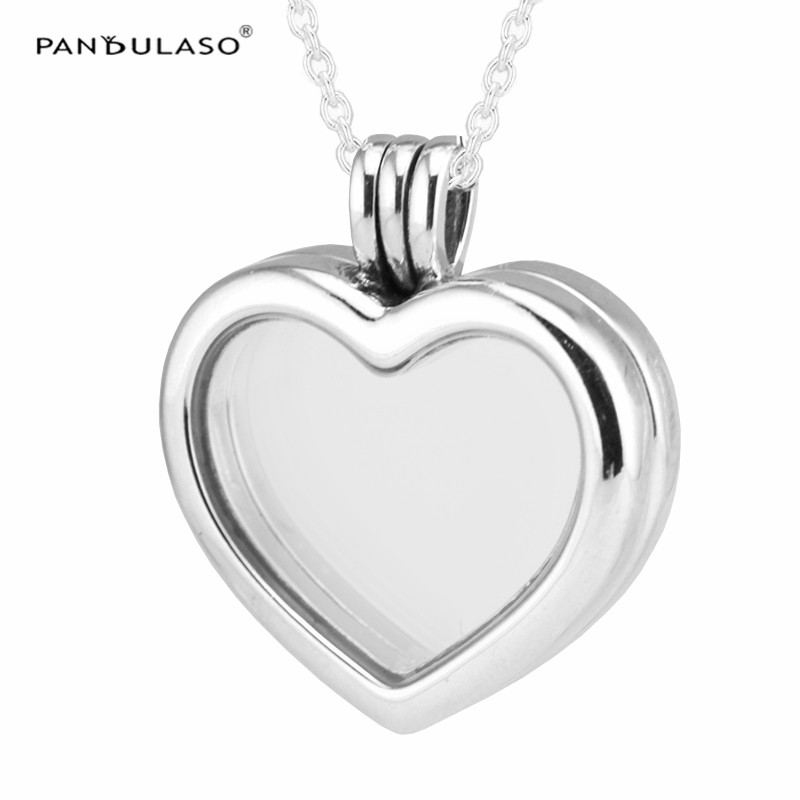 Heart Shape Floating Locket Pendant Necklaces Medium Sapphire Crystal Glass Sterling silver jewelry DIY Choker chain fashion-image-401156218