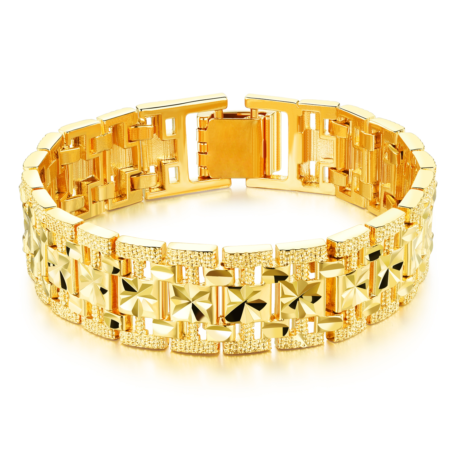 

Mens 18K Gold Filled Link Bracelet Classic Carving Wrist Chain Bangle Wristband, Gold, Resizable Bracelet Jewelry, Black