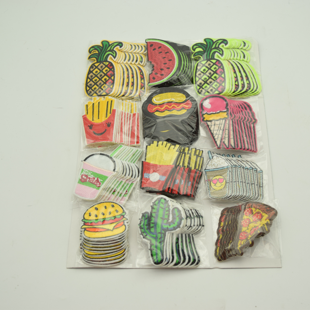 

120Pcs Embroidery Mix Iron On Patch Donuts Fruit Badge Bag Clothes Fabric Applique, Black