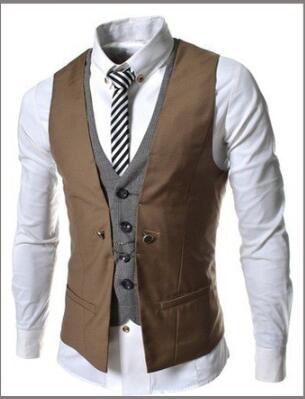 

Wholesale- New Fashion men vest casual suit vest Waistcoat tank tops Sleeveless Jacket Coat for men singlet Colors