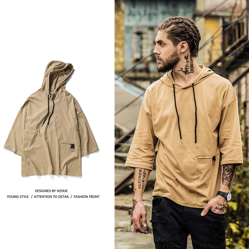 2017 été sweats à capuche hommes t-shirt avec poche de poche hip hop mode hommes top t-shirts rétro décontractée high street t-shirt XK