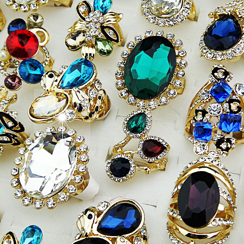 Trendy 10pcs 2017 New Arrival Big Large Cubic Zirconia Rhinestones Crystal 18k Gold P Luxury Women Rings Wholesale Lots A248