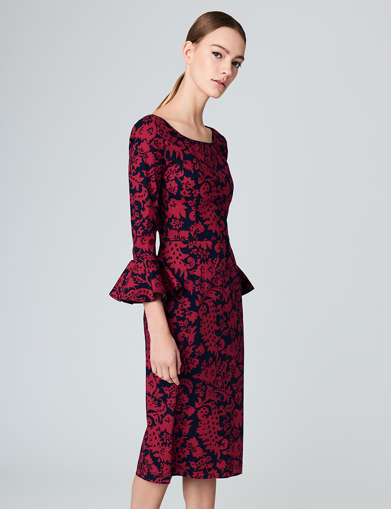 

Fashion Lace Embroidery Women Sheath Dress Flare Sleeve Round Neck Dresses 09K561, As pictures