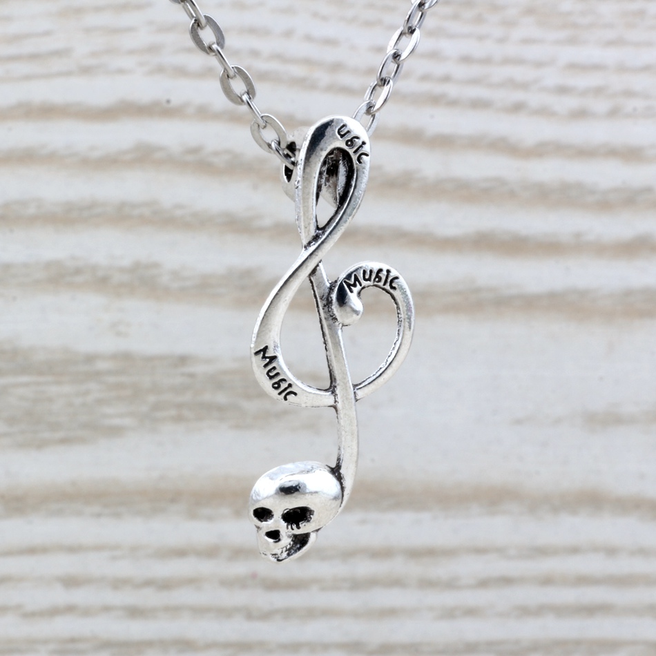 

MIC 20pcs lot Antique Silver alloy Skull musical note charm Pendant Necklaces 20 inches Chains 39x15mm c24