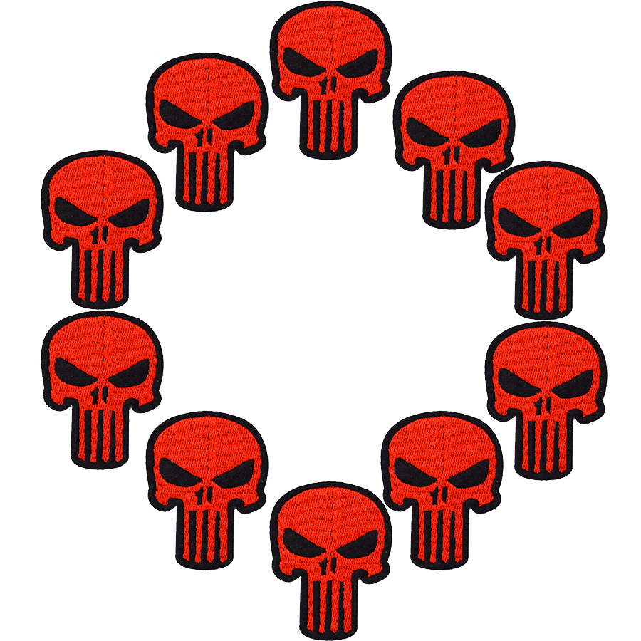 

10pcs Red skull badges patches for clothing iron embroidered patch applique iron sew on patch sewing accessories for DIY clothes, Black