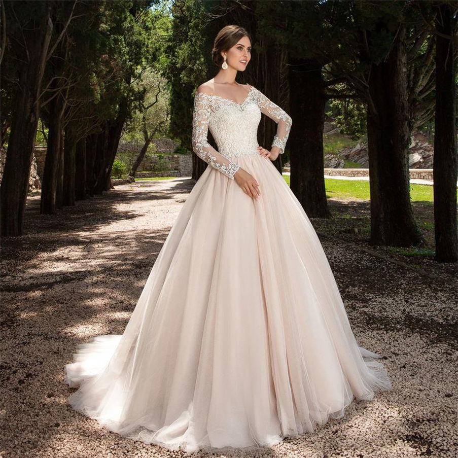 

Sexy Long Sleeves V neck Ball Gown 2021 Wedding Dress Country western Vintage Bridal Gowns Custom made, Ivory