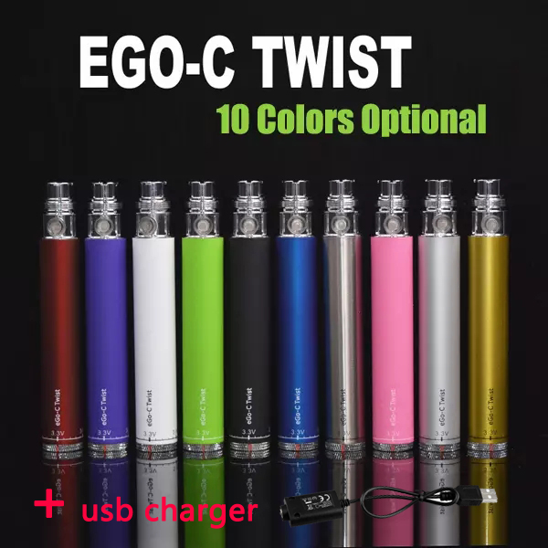 

eGo-c Twist Battery for Electronic Cigarette Variable Voltage 3.2-4.8V 650mah 900mah 1100mah 1300mah +USB charger