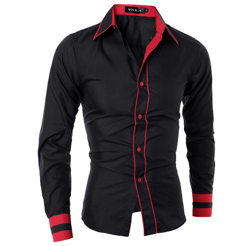 

Wholesale- Men Shirt Long Sleeve Shirts Casual Male Slim Fit Pure Fashion Chemise Mens Camisas Dress Shirts Men XXL CBSYQWISA, Red shirt men