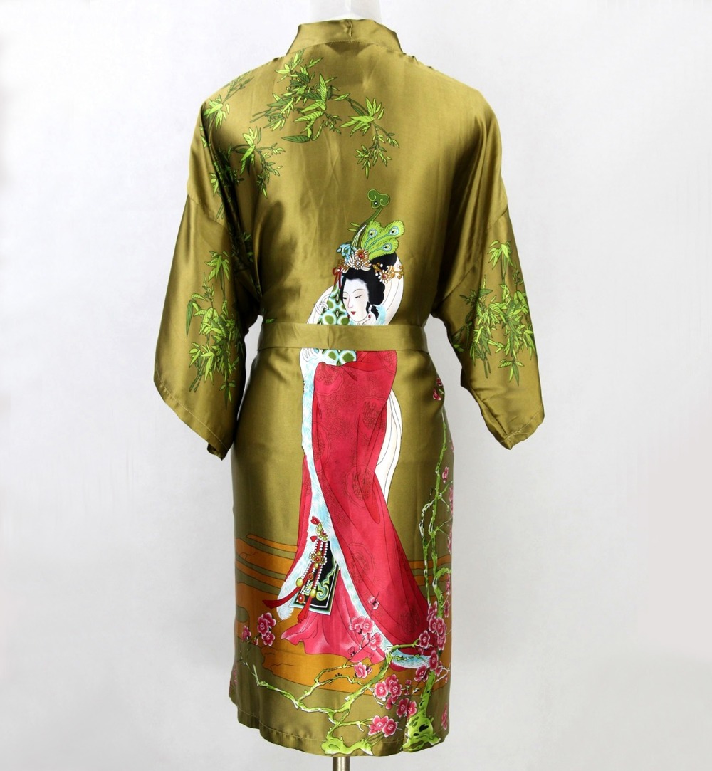 

Wholesale- New Green Hot Sale Women Silk Kimono Robes Gown Night wear YF7055