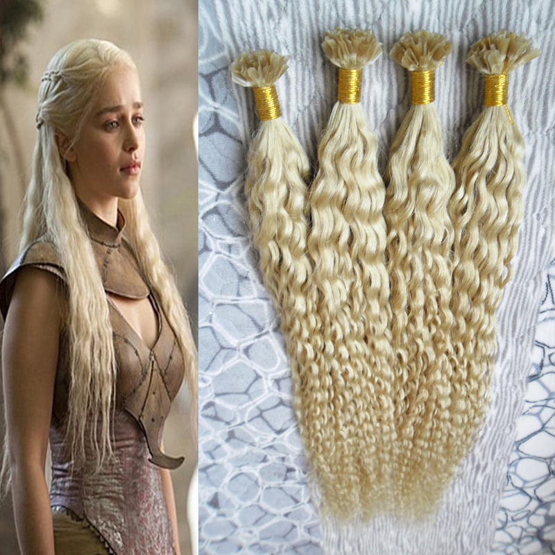 

Blonde Kinky Curly Hair U Tip Hair Extensions Human 200g 1g/strand natural Keratin capsules prebonded fusion hair extension stick tip, Black