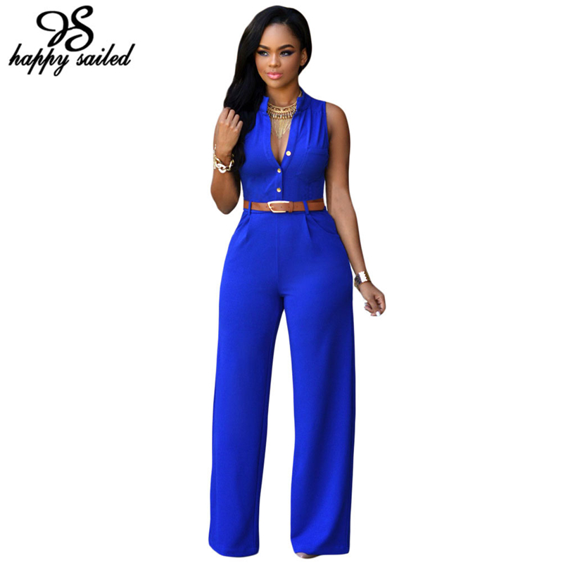 

Wholesale- Happy Sailed Women 2017 autumn Belted Sleeveless long pants Wide Leg Jumpsuit bodysuit women macacao Maxi romper Overalls 60932, As shown