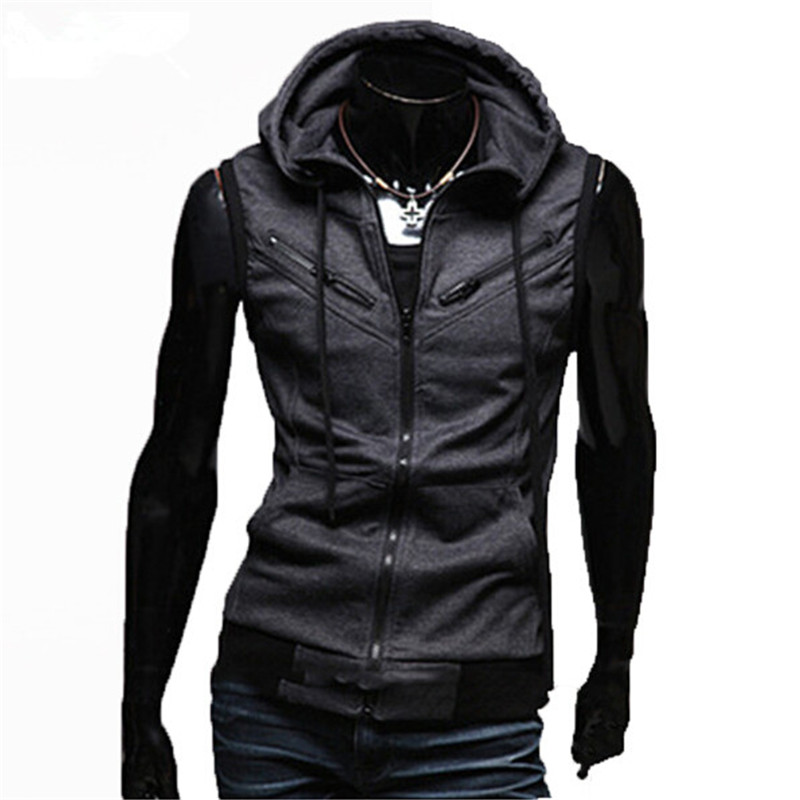 Vente en gros- 2016 slim fit hoodies gilet hommes, coton en gros hommes veste sans manches marque gilet hommes costume de mode hommes marque
