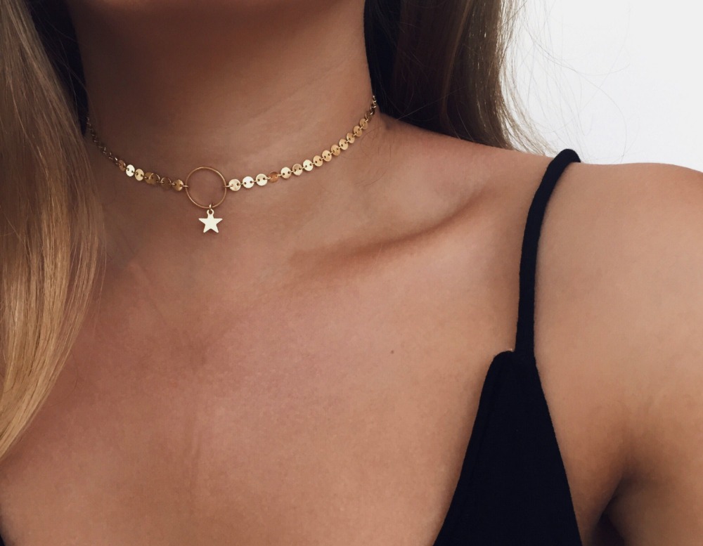 

Fashion women necklace Gold Star Choker Necklace Delicate Trendy pendant Necklace Gold coin for lady girl gift