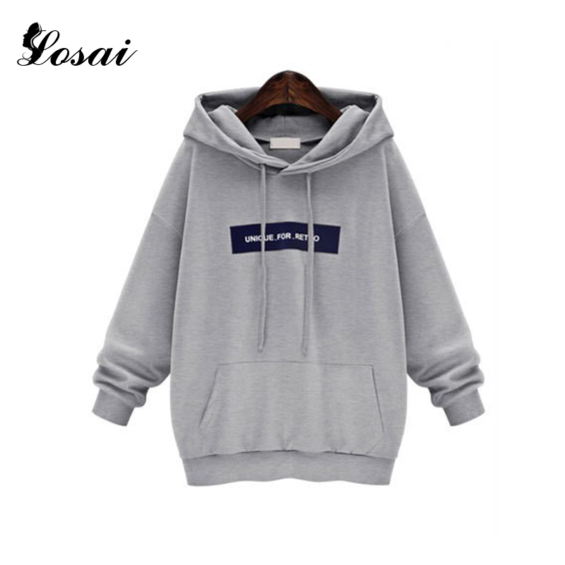 

Wholesale- Hot New Autumn Hoodies Oversize XL-5XL Sweatshirt Female Tops Leisure Loose Warm Pullovers Long Sleeve Print Hoodies Pink Gary, Gray