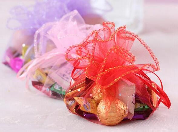 

Free Ship 100pcs 35cm (6 colors) Diameter Round Organza Jewelry Bags Wedding Party Candy Gift Bags with Dots