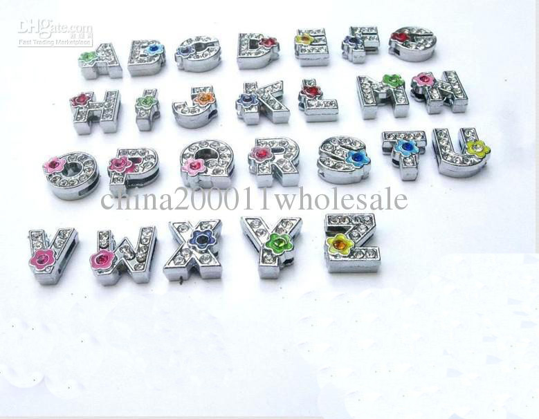 

130pcs 8mm A-Z Flower rhinestone slide letters pet collar 0045, Bronze;silver