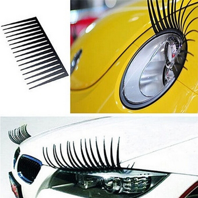 4pcs (= 2 paires) noir mignon 3D voiture logo autocollant stickers voiture phare cils automobile cils eyeliner accessoires de voiture livraison g